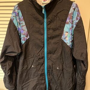 Vintage Reebok Black Jacket with Blue Zipper